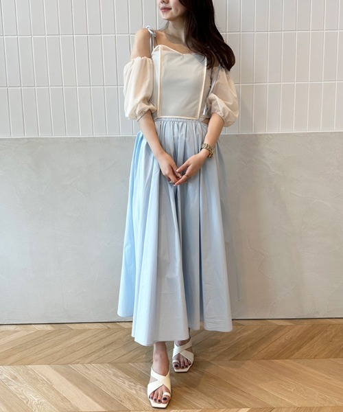 EIMY ISTOIRE(エイミーイストワール)の「シアービスチェコンビキャミワンピース(ワンピース・レディース・ホワイト/ブラック/サックスブルー・FREE)」の3枚目の写真