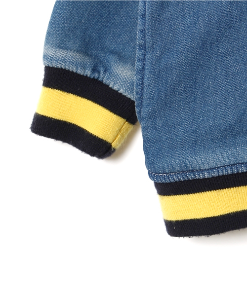 X-girl Stages（エックスガールステージス）の「SWEAT STADIUM DENIM JUMPER COLLEGE(12M～3T)（スタジャン・キッズ・ダークインディゴブルー/ライトインディゴブルー・12M/2T/3T）」の7枚目の写真