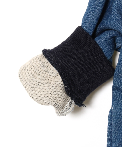 X-girl Stages（エックスガールステージス）の「SWEAT STADIUM DENIM JUMPER COLLEGE(12M～3T)（スタジャン・キッズ・ダークインディゴブルー/ライトインディゴブルー・12M/2T/3T）」の8枚目の写真