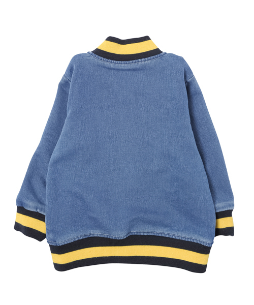 X-girl Stages（エックスガールステージス）の「SWEAT STADIUM DENIM JUMPER COLLEGE(12M～3T)（スタジャン・キッズ・ダークインディゴブルー/ライトインディゴブルー・12M/2T/3T）」の4枚目の写真