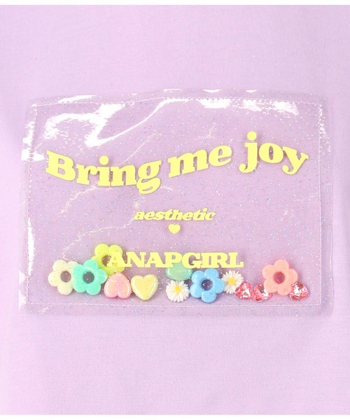 ANAP GiRL(アナップガール)の「PVCワッペンハート袖アキトップスTシャツ(Tシャツ/カットソー・キッズ・ラベンダー/ホワイト/ブラック・M/XS/S)」の13枚目の写真