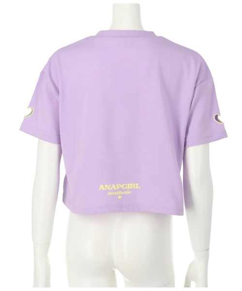 ANAP GiRL(アナップガール)の「PVCワッペンハート袖アキトップスTシャツ(Tシャツ/カットソー・キッズ・ラベンダー/ホワイト/ブラック・M/XS/S)」の18枚目の写真