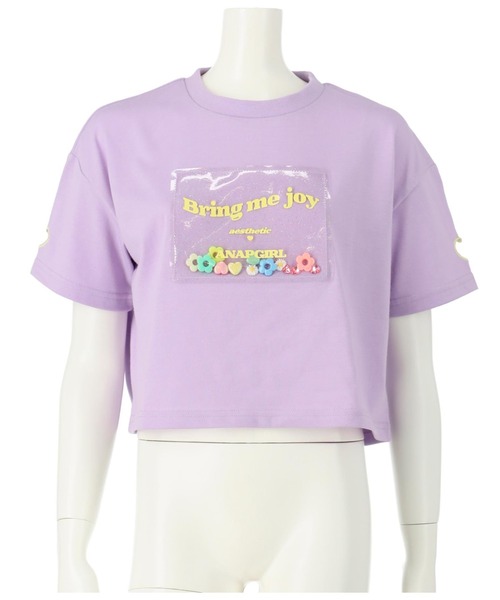 ANAP GiRL(アナップガール)の「PVCワッペンハート袖アキトップスTシャツ(Tシャツ/カットソー・キッズ・ラベンダー/ホワイト/ブラック・M/XS/S)」の17枚目の写真