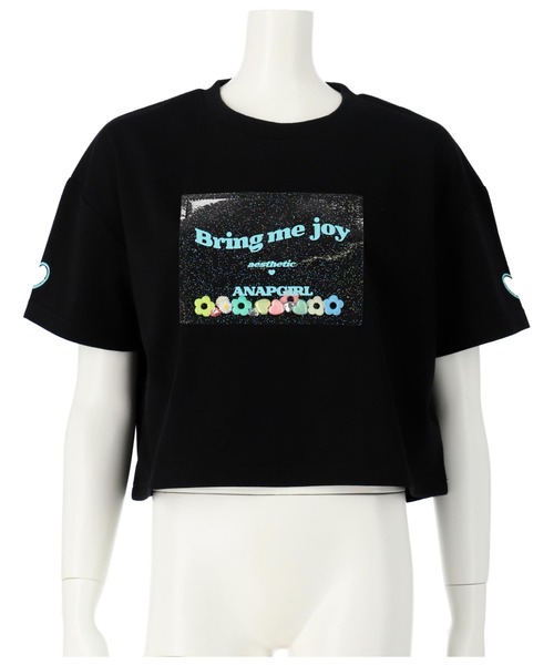 ANAP GiRL(アナップガール)の「PVCワッペンハート袖アキトップスTシャツ(Tシャツ/カットソー・キッズ・ラベンダー/ホワイト/ブラック・M/XS/S)」の15枚目の写真