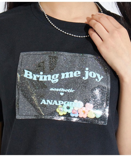 ANAP GiRL(アナップガール)の「PVCワッペンハート袖アキトップスTシャツ(Tシャツ/カットソー・キッズ・ラベンダー/ホワイト/ブラック・M/XS/S)」の9枚目の写真