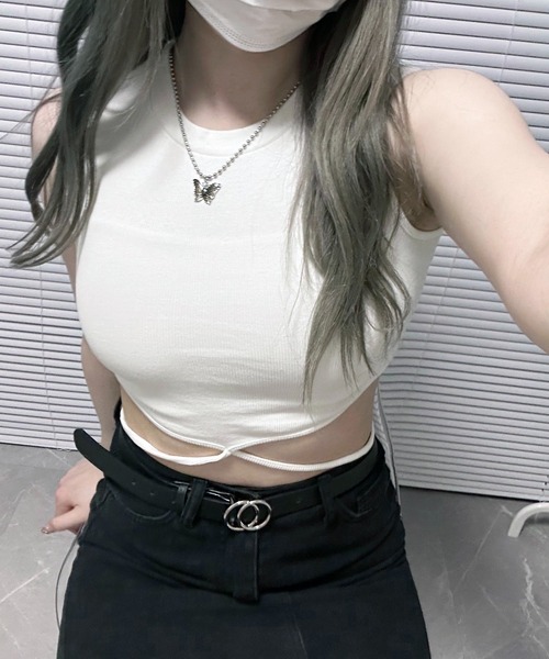 Chick(チック)の「Cross String Tank top / クロスデザインタンクトップ(タンクトップ・レディース・ホワイト/ブラック・FREE)」の16枚目の写真