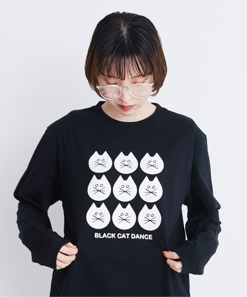 I am I in fact...（アイアムアイインファクト）の「Black cat dance ロンT（Tシャツ/カットソー・レディース・ブラック/ホワイト・FREE）」の3枚目の写真