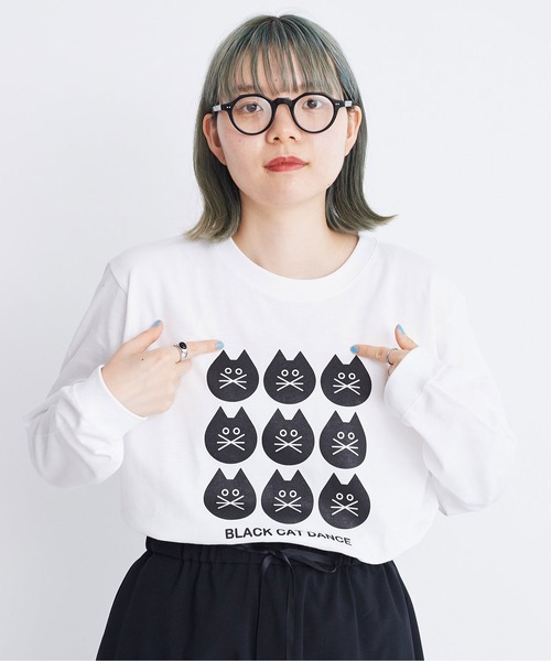 I am I in fact...（アイアムアイインファクト）の「Black cat dance ロンT（Tシャツ/カットソー・レディース・ブラック/ホワイト・FREE）」の9枚目の写真