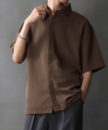 Polyester twill Fly front shirt/別注 ドレープ 比翼仕立て オーバーサイズ 半袖シャツ