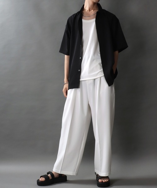 SITRY(シトリー)の「Polyester twill Fly front shirt/別注 ドレープ 比翼仕立て オーバーサイズ 半袖シャツ(シャツ/ブラウス・メンズ・グレイッシュベージュ/チャコールグレー/ブラック/オフホワイト・LL/L/M)」の16枚目の写真