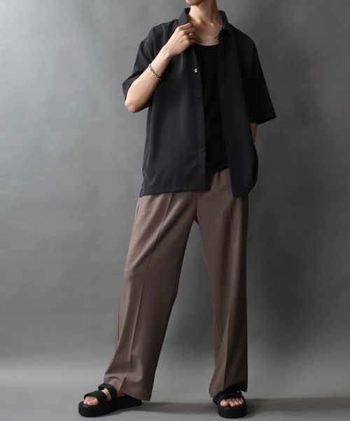 SITRY(シトリー)の「Polyester twill Fly front shirt/別注 ドレープ 比翼仕立て オーバーサイズ 半袖シャツ(シャツ/ブラウス・メンズ・グレイッシュベージュ/チャコールグレー/ブラック/オフホワイト・LL/L/M)」の20枚目の写真
