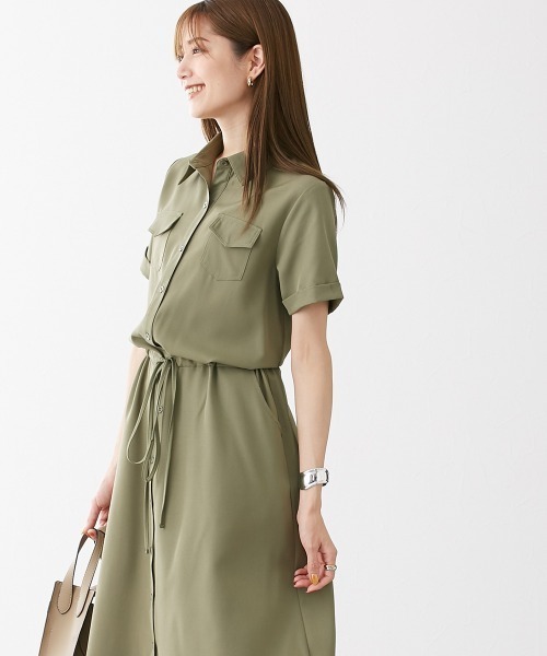 nissen（ニッセン）の「華奢見え　半袖マキシ丈シャツワンピース（ワンピース・レディース・カーキ/ベージュ/ネイビー・L/M/LL/S）」の9枚目の写真