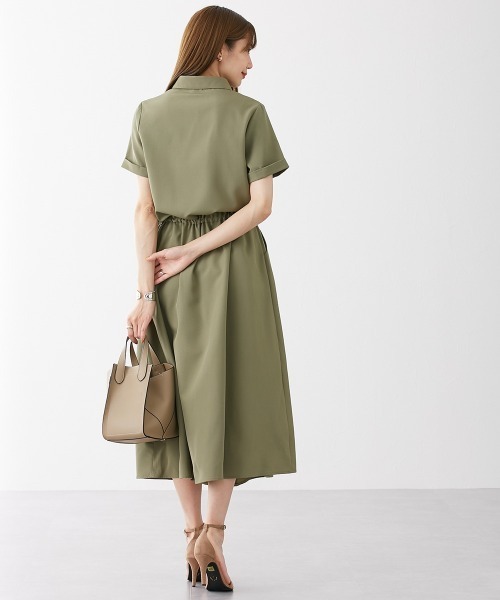 nissen（ニッセン）の「華奢見え　半袖マキシ丈シャツワンピース（ワンピース・レディース・カーキ/ベージュ/ネイビー・L/M/LL/S）」の6枚目の写真