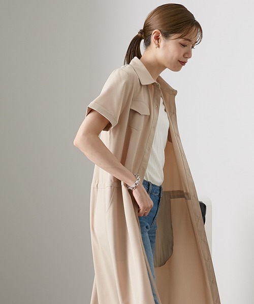 nissen（ニッセン）の「華奢見え　半袖マキシ丈シャツワンピース（ワンピース・レディース・カーキ/ベージュ/ネイビー・L/M/LL/S）」の19枚目の写真