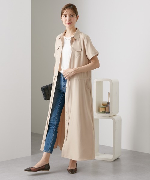 nissen（ニッセン）の「華奢見え　半袖マキシ丈シャツワンピース（ワンピース・レディース・カーキ/ベージュ/ネイビー・L/M/LL/S）」の12枚目の写真