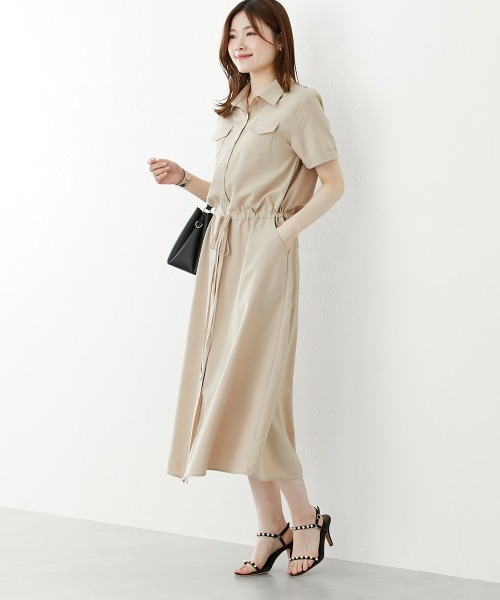 nissen（ニッセン）の「華奢見え　半袖マキシ丈シャツワンピース（ワンピース・レディース・カーキ/ベージュ/ネイビー・L/M/LL/S）」の21枚目の写真