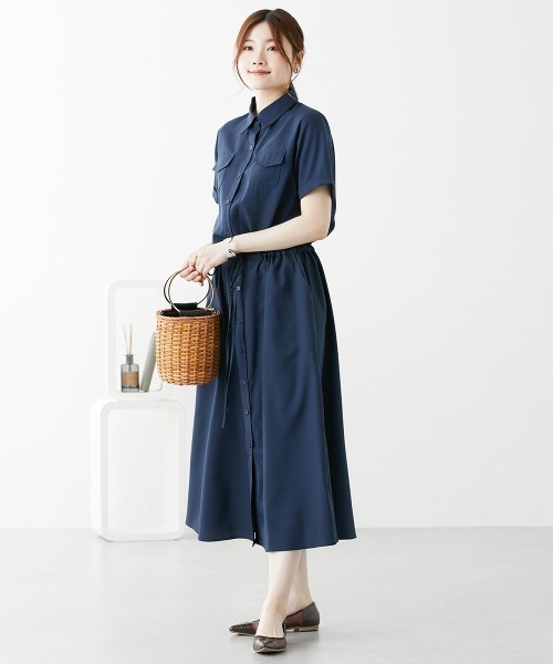 nissen（ニッセン）の「華奢見え　半袖マキシ丈シャツワンピース（ワンピース・レディース・カーキ/ベージュ/ネイビー・L/M/LL/S）」の14枚目の写真