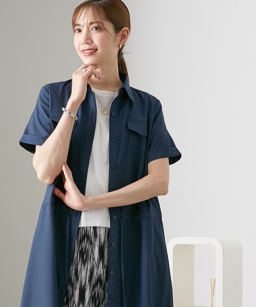 nissen（ニッセン）の「華奢見え　半袖マキシ丈シャツワンピース（ワンピース・レディース・カーキ/ベージュ/ネイビー・L/M/LL/S）」の17枚目の写真