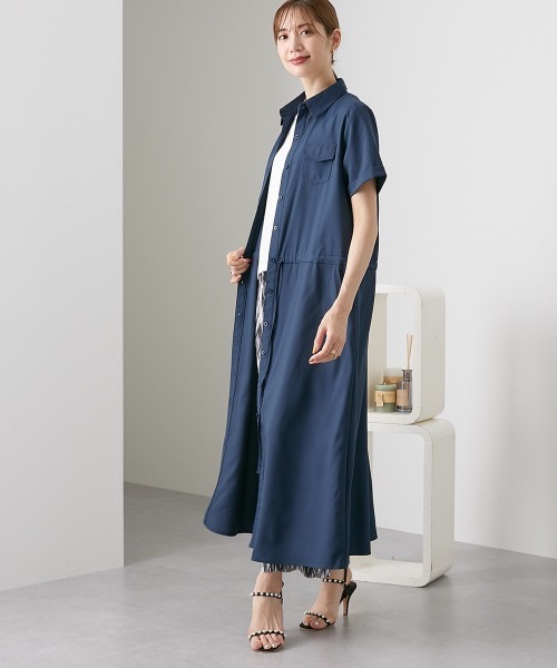 nissen（ニッセン）の「華奢見え　半袖マキシ丈シャツワンピース（ワンピース・レディース・カーキ/ベージュ/ネイビー・L/M/LL/S）」の10枚目の写真