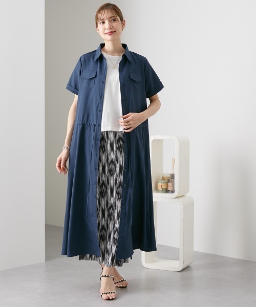 nissen（ニッセン）の「華奢見え　半袖マキシ丈シャツワンピース（ワンピース・レディース・カーキ/ベージュ/ネイビー・L/M/LL/S）」の7枚目の写真