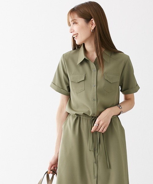 nissen（ニッセン）の「華奢見え　半袖マキシ丈シャツワンピース（ワンピース・レディース・カーキ/ベージュ/ネイビー・L/M/LL/S）」の16枚目の写真