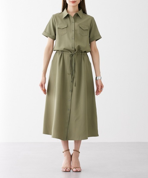 nissen（ニッセン）の「華奢見え　半袖マキシ丈シャツワンピース（ワンピース・レディース・カーキ/ベージュ/ネイビー・L/M/LL/S）」の22枚目の写真