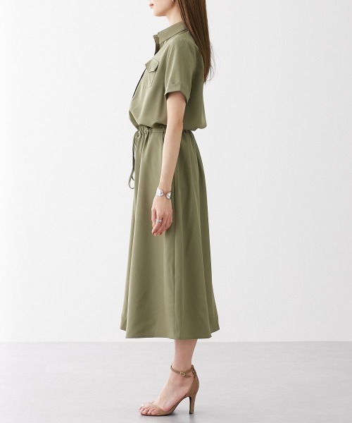 nissen（ニッセン）の「華奢見え　半袖マキシ丈シャツワンピース（ワンピース・レディース・カーキ/ベージュ/ネイビー・L/M/LL/S）」の5枚目の写真
