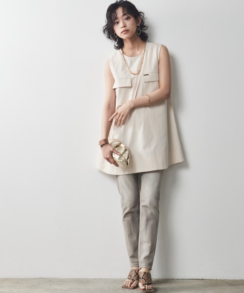 CHIC STYLE(シックスタイル)の「<大きいサイズ>綿100%アウトポケットノースリーブチュニックブラウス シックスタイル(シャツ/ブラウス・レディース・アイボリー/ブラック・L/LL/3L/4L/5L)」の8枚目の写真