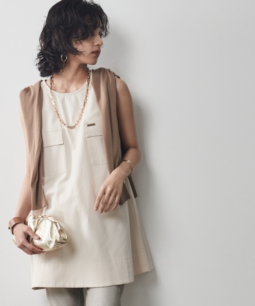 CHIC STYLE(シックスタイル)の「<大きいサイズ>綿100%アウトポケットノースリーブチュニックブラウス シックスタイル(シャツ/ブラウス・レディース・アイボリー/ブラック・L/LL/3L/4L/5L)」の6枚目の写真