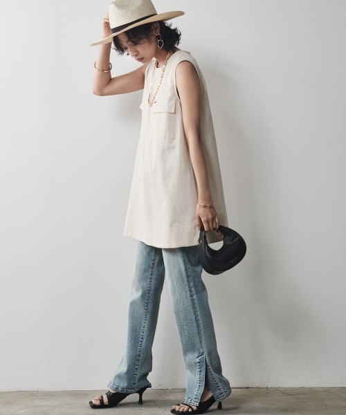 CHIC STYLE(シックスタイル)の「<大きいサイズ>綿100%アウトポケットノースリーブチュニックブラウス シックスタイル(シャツ/ブラウス・レディース・アイボリー/ブラック・L/LL/3L/4L/5L)」の12枚目の写真