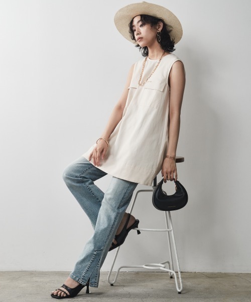 CHIC STYLE(シックスタイル)の「<大きいサイズ>綿100%アウトポケットノースリーブチュニックブラウス シックスタイル(シャツ/ブラウス・レディース・アイボリー/ブラック・L/LL/3L/4L/5L)」の17枚目の写真