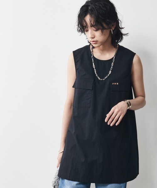 CHIC STYLE(シックスタイル)の「<大きいサイズ>綿100%アウトポケットノースリーブチュニックブラウス シックスタイル(シャツ/ブラウス・レディース・アイボリー/ブラック・L/LL/3L/4L/5L)」の5枚目の写真