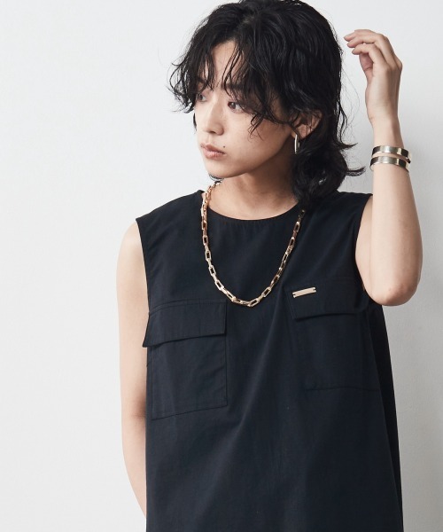 CHIC STYLE(シックスタイル)の「<大きいサイズ>綿100%アウトポケットノースリーブチュニックブラウス シックスタイル(シャツ/ブラウス・レディース・アイボリー/ブラック・L/LL/3L/4L/5L)」の14枚目の写真