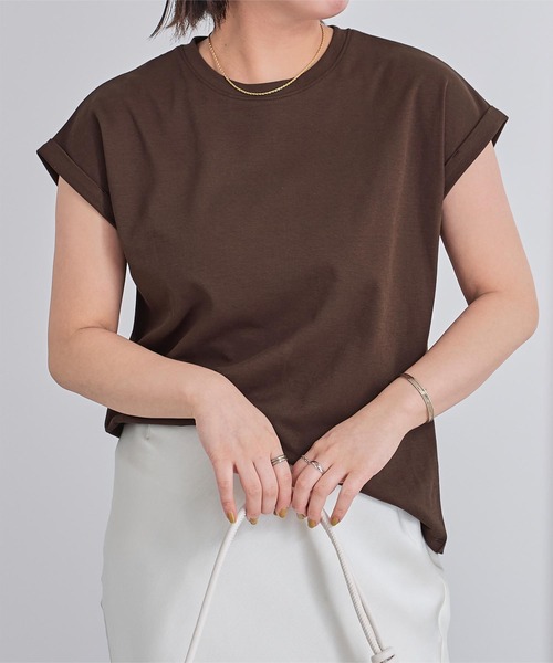 UR'S(ユアーズ)の「汗染み防止ダブルカフスTシャツ(Tシャツ/カットソー・レディース・ホワイト/ブラック/ロイヤルブルー/チャコール/ブルーグレー/ネイビー/ライトピンク/ブラウン・S/M/L)」の5枚目の写真