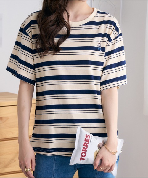Ada.(エイダ)の「ルーズベアーボーダーTシャツ(Tシャツ/カットソー・レディース・ベージュ/ブラック・FREE)」の3枚目の写真