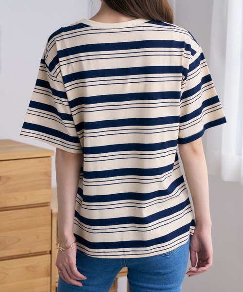 Ada.(エイダ)の「ルーズベアーボーダーTシャツ(Tシャツ/カットソー・レディース・ベージュ/ブラック・FREE)」の10枚目の写真