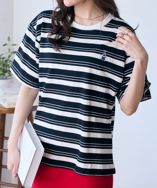 Ada.(エイダ)の「ルーズベアーボーダーTシャツ(Tシャツ/カットソー・レディース・ベージュ/ブラック・FREE)」の11枚目の写真