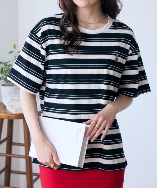 Ada.(エイダ)の「ルーズベアーボーダーTシャツ(Tシャツ/カットソー・レディース・ベージュ/ブラック・FREE)」の13枚目の写真