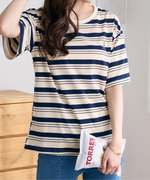 Ada.(エイダ)の「ルーズベアーボーダーTシャツ(Tシャツ/カットソー・レディース・ベージュ/ブラック・FREE)」の22枚目の写真