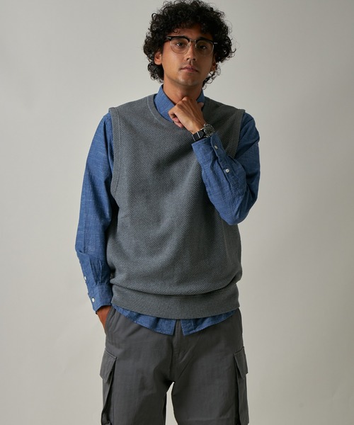 FIDELITY(フィデリティ)の「MOSS STITCH CREW VEST / 鹿の子ベスト(ベスト・メンズ・グレー/キャメル/キナリ/ネイビー・MEDIUM/LARGE/X-LARGE/FREE)」の18枚目の写真