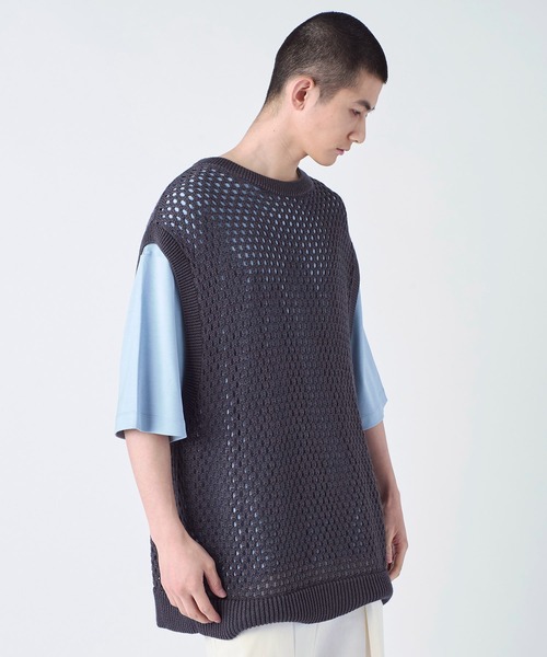 STUDIOUS（ステュディオス）の「【PUBLIC TOKYO/パブリックトウキョウ】サマーメッシュニットベスト（ベスト・メンズ・ミント/グレー・FREE）」の2枚目の写真