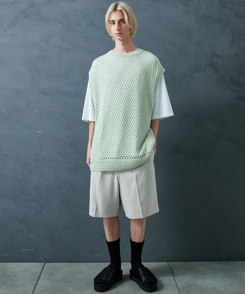 STUDIOUS（ステュディオス）の「【PUBLIC TOKYO/パブリックトウキョウ】サマーメッシュニットベスト（ベスト・メンズ・ミント/グレー・FREE）」の4枚目の写真