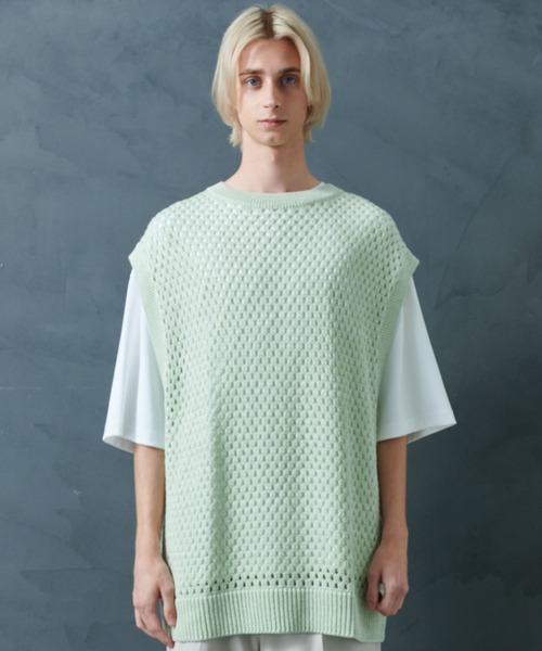 STUDIOUS（ステュディオス）の「【PUBLIC TOKYO/パブリックトウキョウ】サマーメッシュニットベスト（ベスト・メンズ・ミント/グレー・FREE）」の5枚目の写真