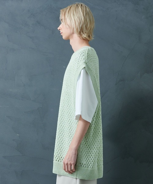 STUDIOUS（ステュディオス）の「【PUBLIC TOKYO/パブリックトウキョウ】サマーメッシュニットベスト（ベスト・メンズ・ミント/グレー・FREE）」の6枚目の写真