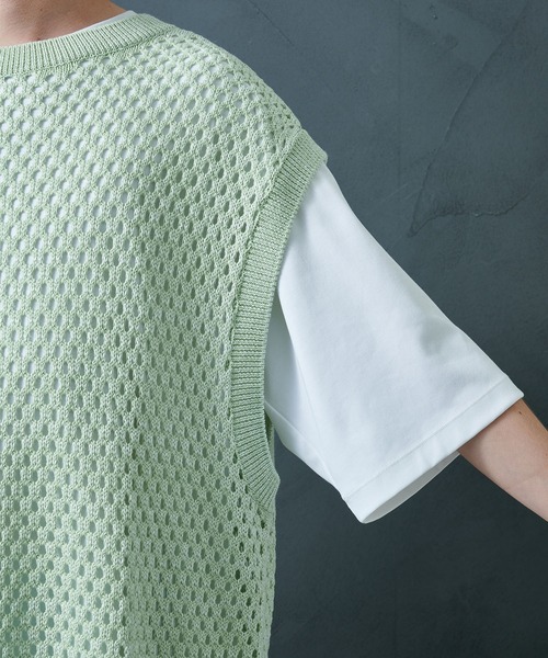 STUDIOUS（ステュディオス）の「【PUBLIC TOKYO/パブリックトウキョウ】サマーメッシュニットベスト（ベスト・メンズ・ミント/グレー・FREE）」の9枚目の写真