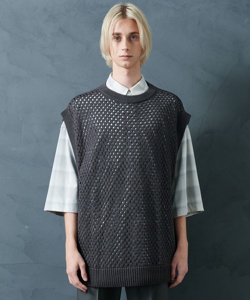 STUDIOUS（ステュディオス）の「【PUBLIC TOKYO/パブリックトウキョウ】サマーメッシュニットベスト（ベスト・メンズ・ミント/グレー・FREE）」の13枚目の写真