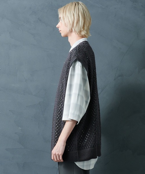 STUDIOUS（ステュディオス）の「【PUBLIC TOKYO/パブリックトウキョウ】サマーメッシュニットベスト（ベスト・メンズ・ミント/グレー・FREE）」の14枚目の写真