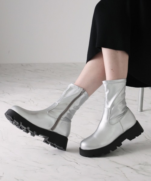 VIVIAN(ヴィヴィアン)の「厚底インヒールストレッチミドルブーツ(ブーツ・レディース・ブラック/ストーン/ダークブラウン/シルバー・S/M/LL/L)」の4枚目の写真