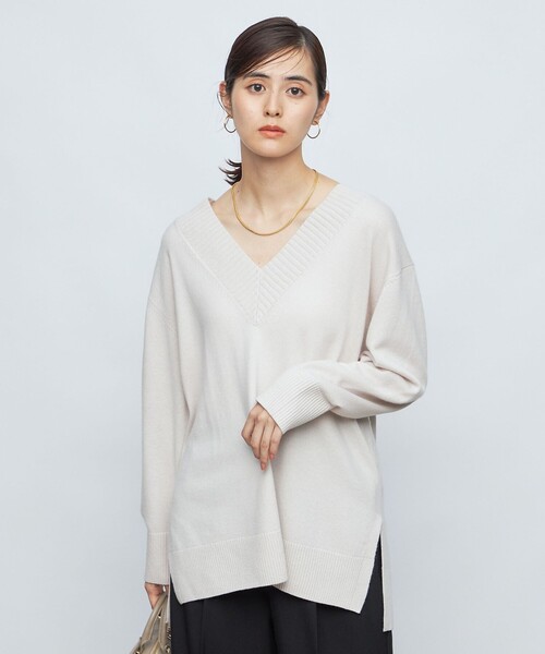 NOLLEY’S（ノーリーズ）の「ハミルトンNY Vネックチュニックプルオーバーニット（ニット/セーター・レディース・グレー/ライトグレー/ベージュ・38）」の16枚目の写真