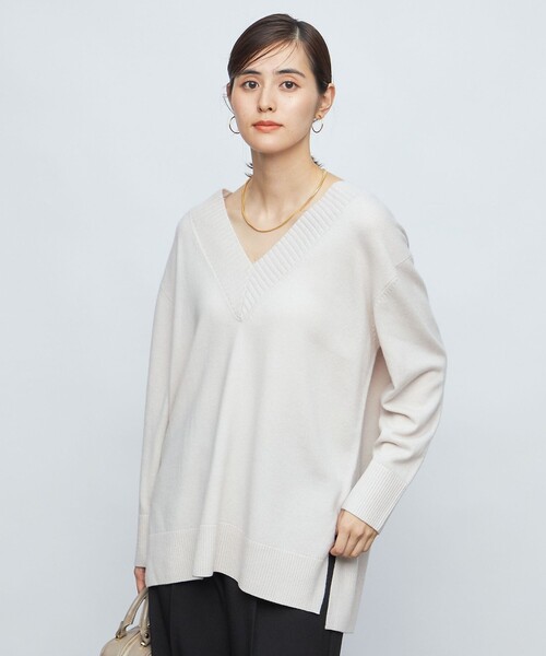 NOLLEY’S（ノーリーズ）の「ハミルトンNY Vネックチュニックプルオーバーニット（ニット/セーター・レディース・グレー/ライトグレー/ベージュ・38）」の18枚目の写真